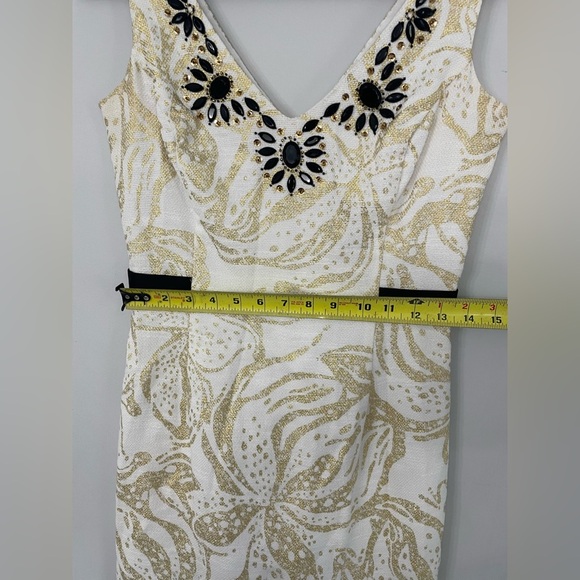 Lilly Pulitzer, 2, women’s gold & white fitted mini dress w/ black bead accents - Picture 4 of 10